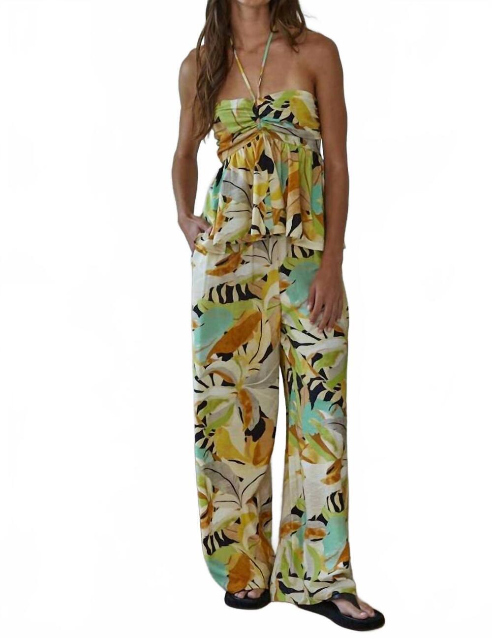 NEW BY TOGETHER coastal calm wide leg pants in cream multi